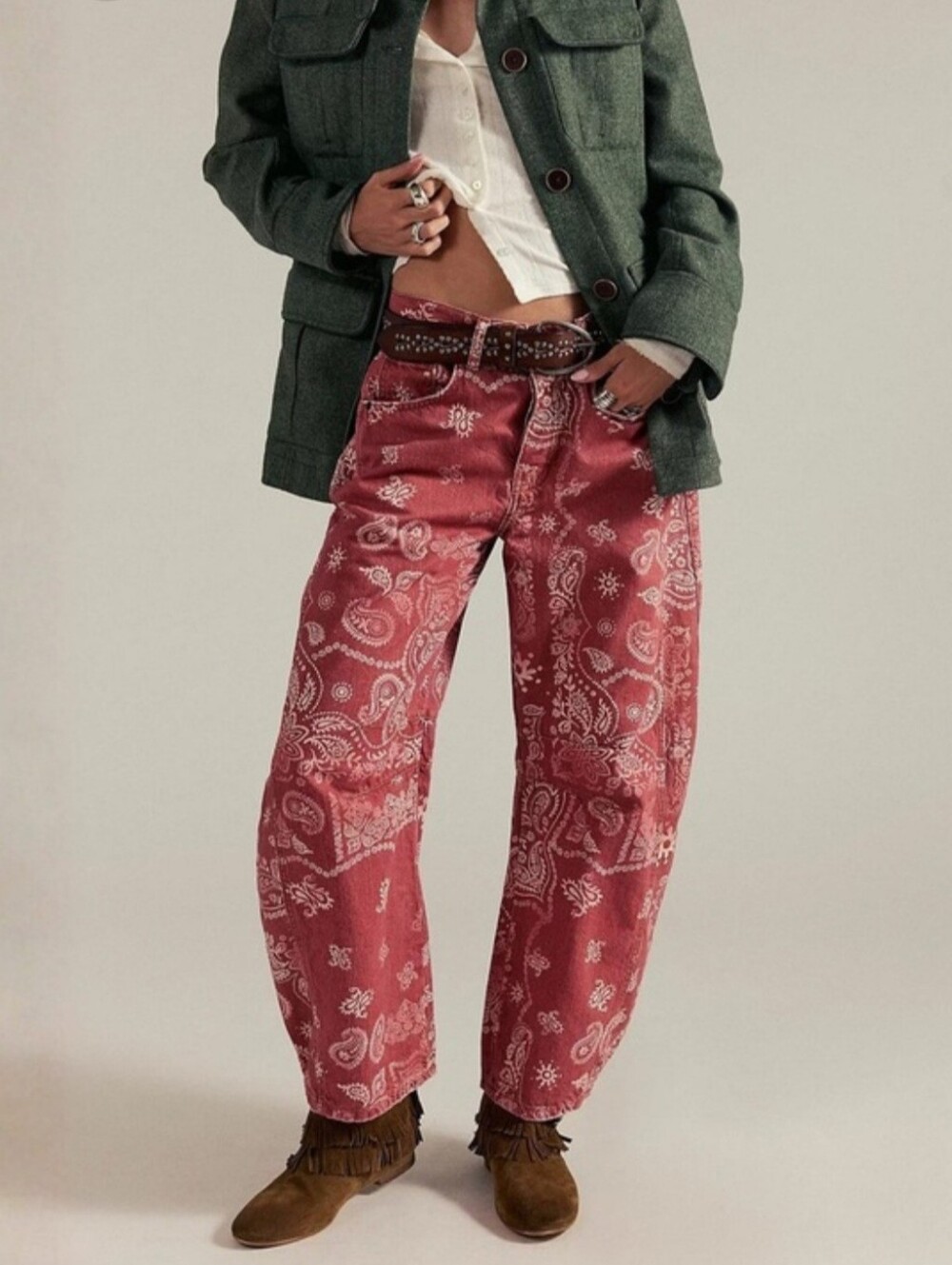 Loveimgs Women's Boyfriend Baggy Barrel Red Paisley Jean Size Medium US 8-10 NWT - Picture 13 of 13